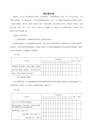 综合部工作计划