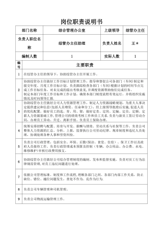 综管办主任岗位职责说明书和KPI指标
