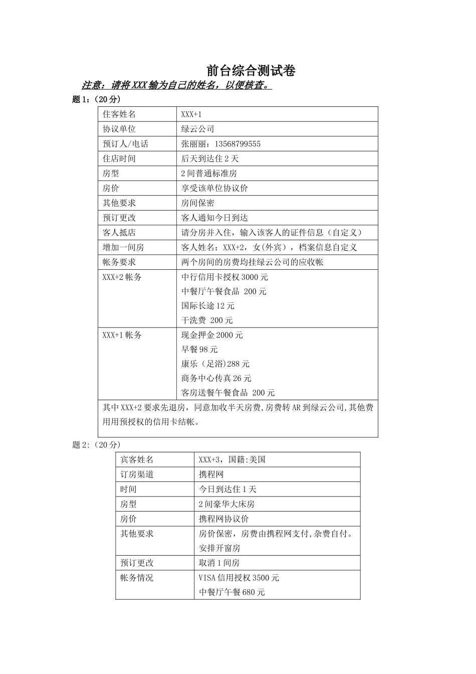 绿云系统-前台综合测试卷_第1页