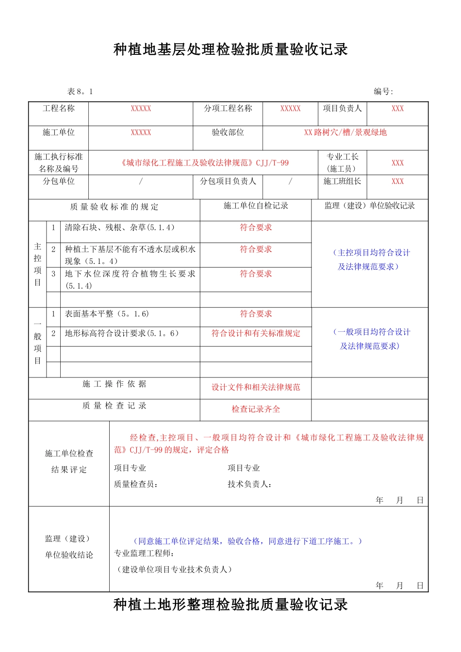 绿化工程各工序检验批质量验收记录_第1页