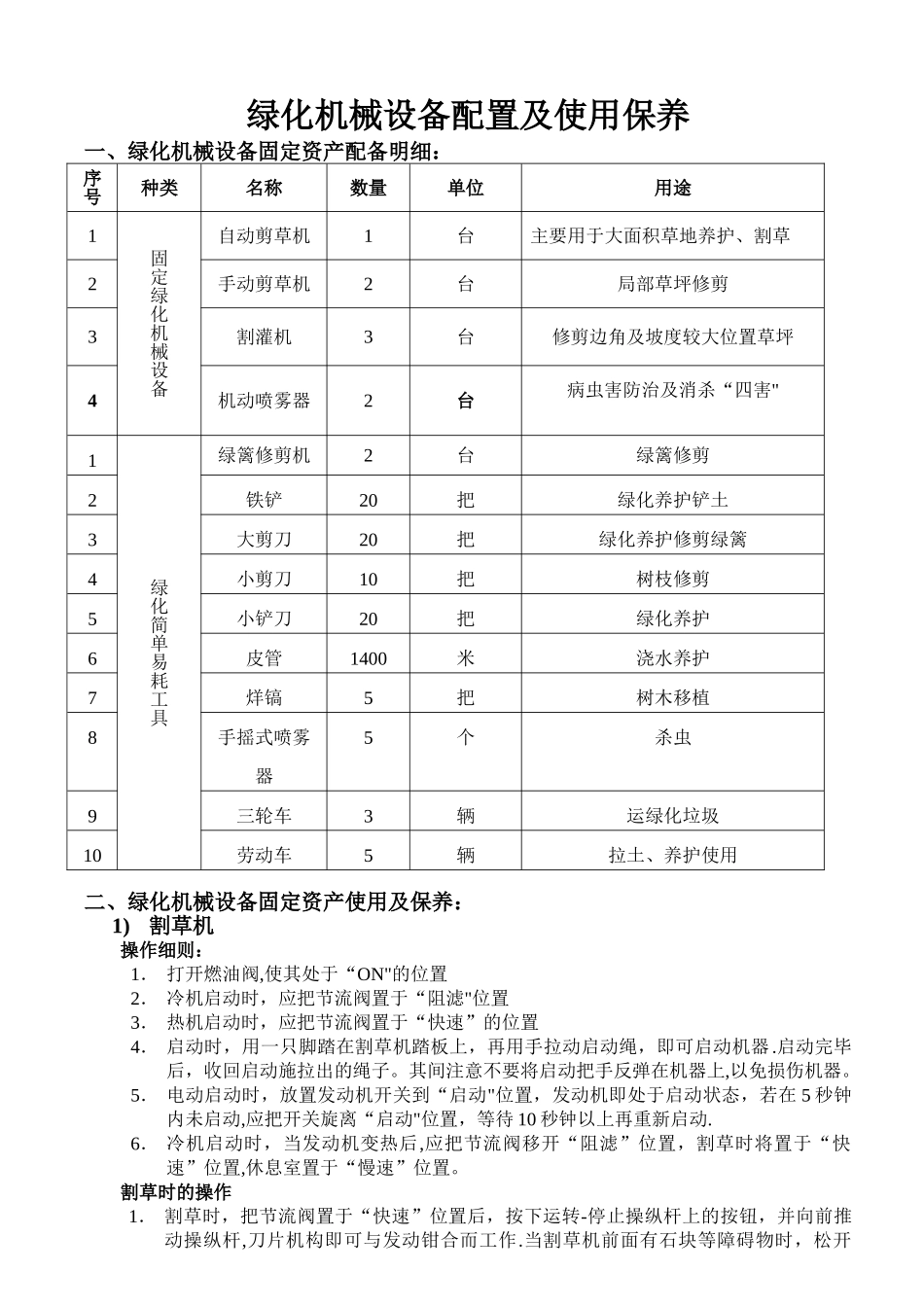 绿化机械设备配置及使用与保养、药剂种类及管理_第1页