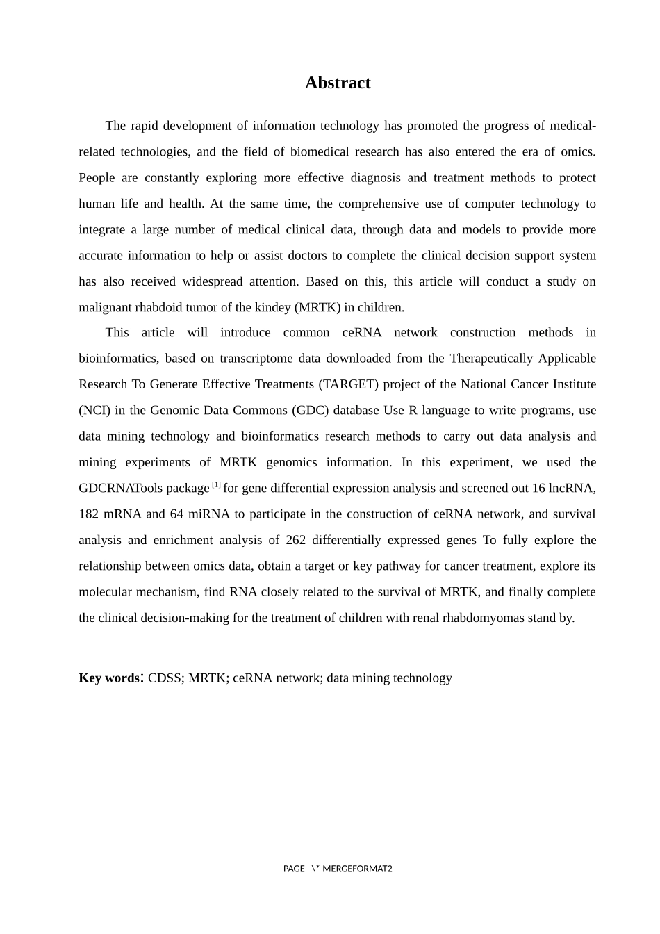 基于组学数据分析的儿童肾横纹肌样瘤ceRNA网络构建与决策支持_第2页