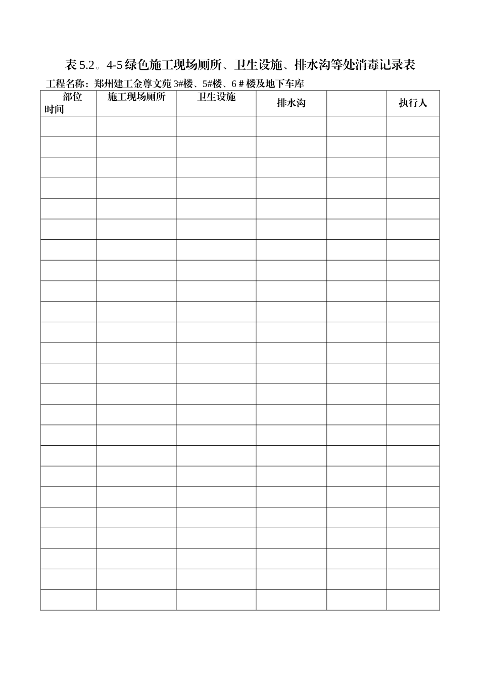 绿色施工现场厕所、卫生设施、排水沟等处消毒记录_第1页