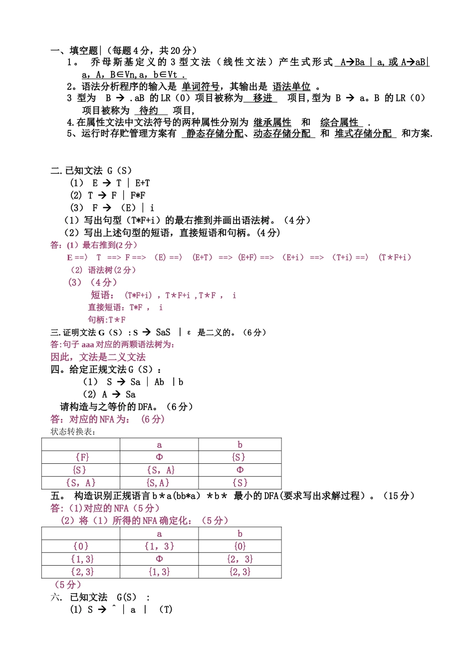 编译原理期末考试习题及答案_第1页