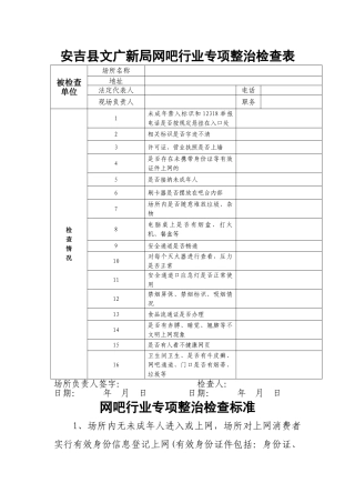 网吧行业检查表及检查标准