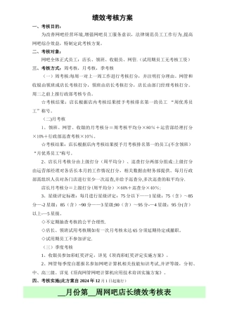 网吧绩效考核方案