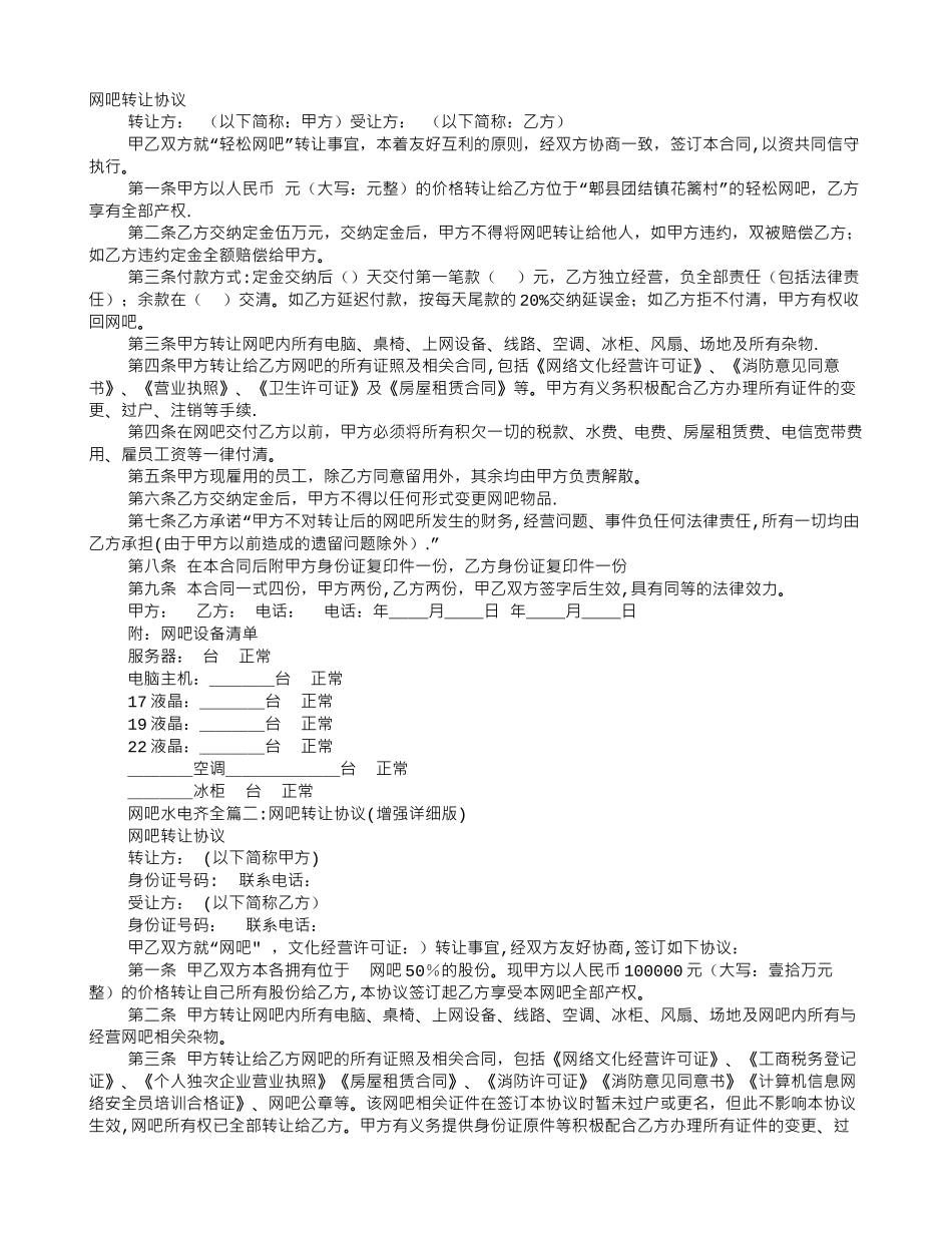 网吧转让合同范本_第1页