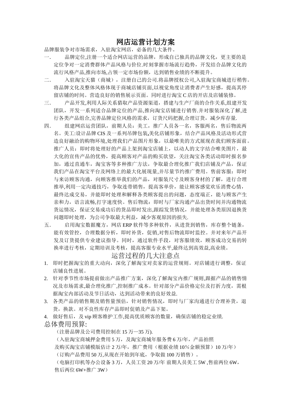 网店运营计划方案_第1页