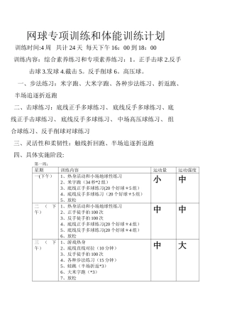 网球训练计划和体能训练计划
