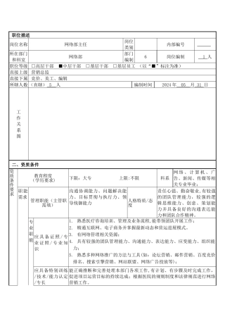 网络主任岗位职务说明书