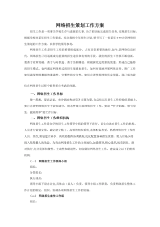 网络招生策划工作方案