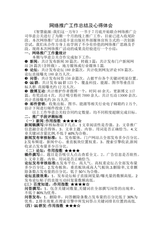 网络推广工作总结及心得体会