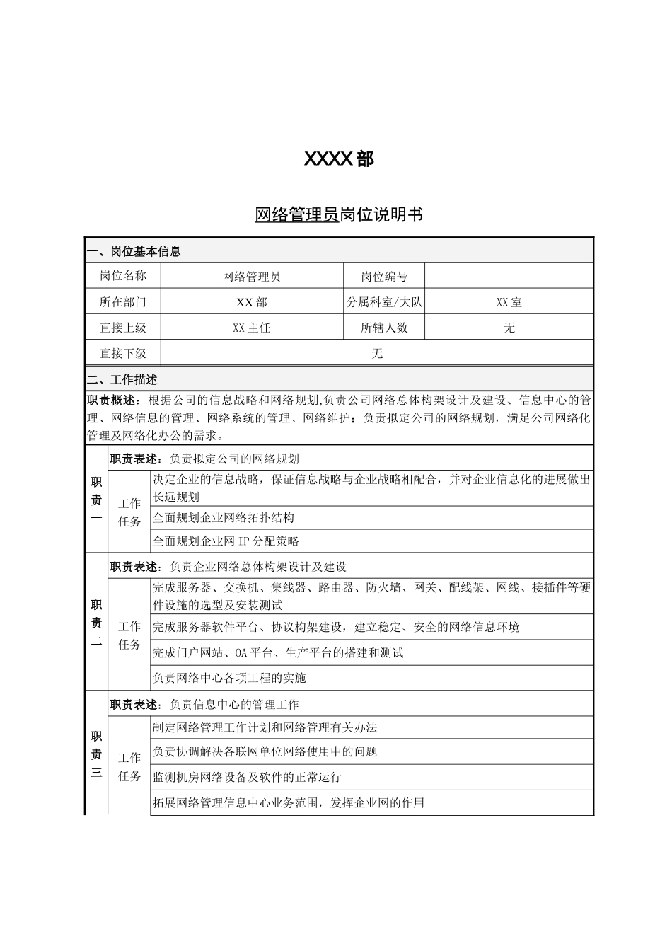网络管理员岗位说明书-_第1页