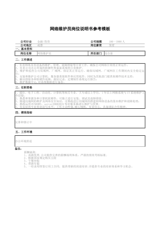 网络维护员岗位职责