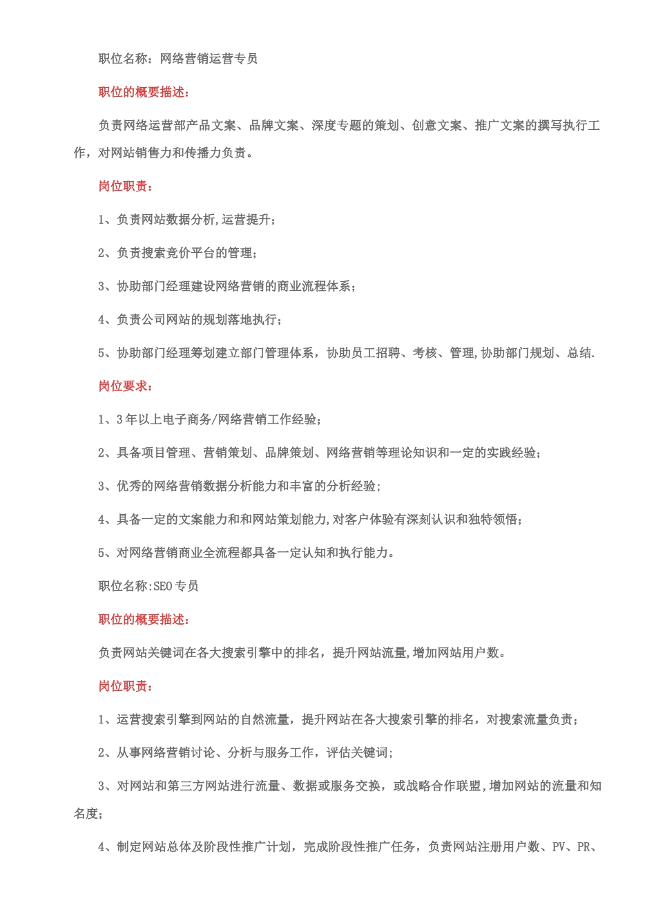 网络营销公司岗位职责汇总_第2页