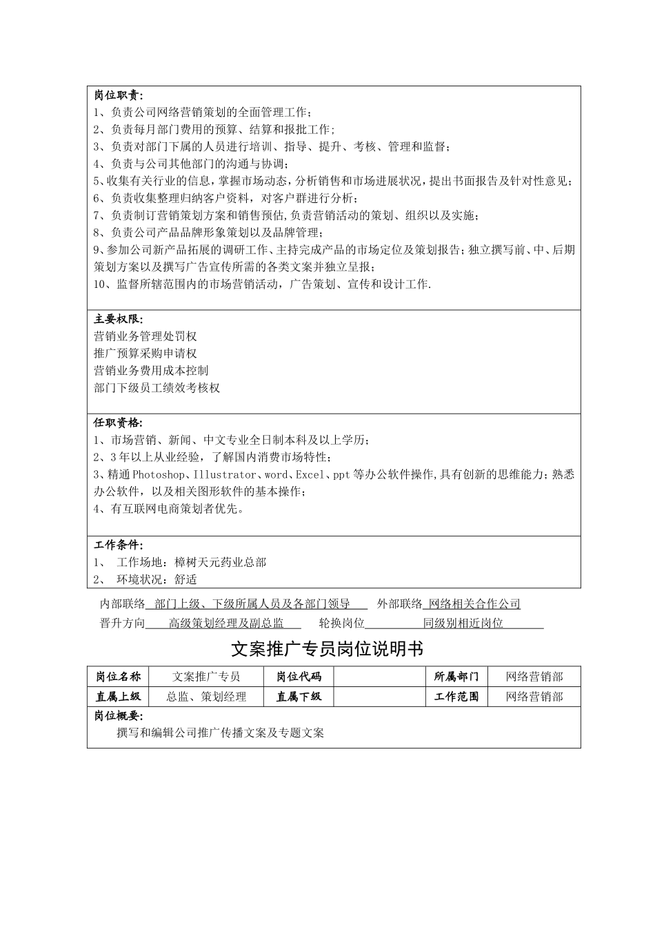 网络营销部门及岗位说明书_第2页