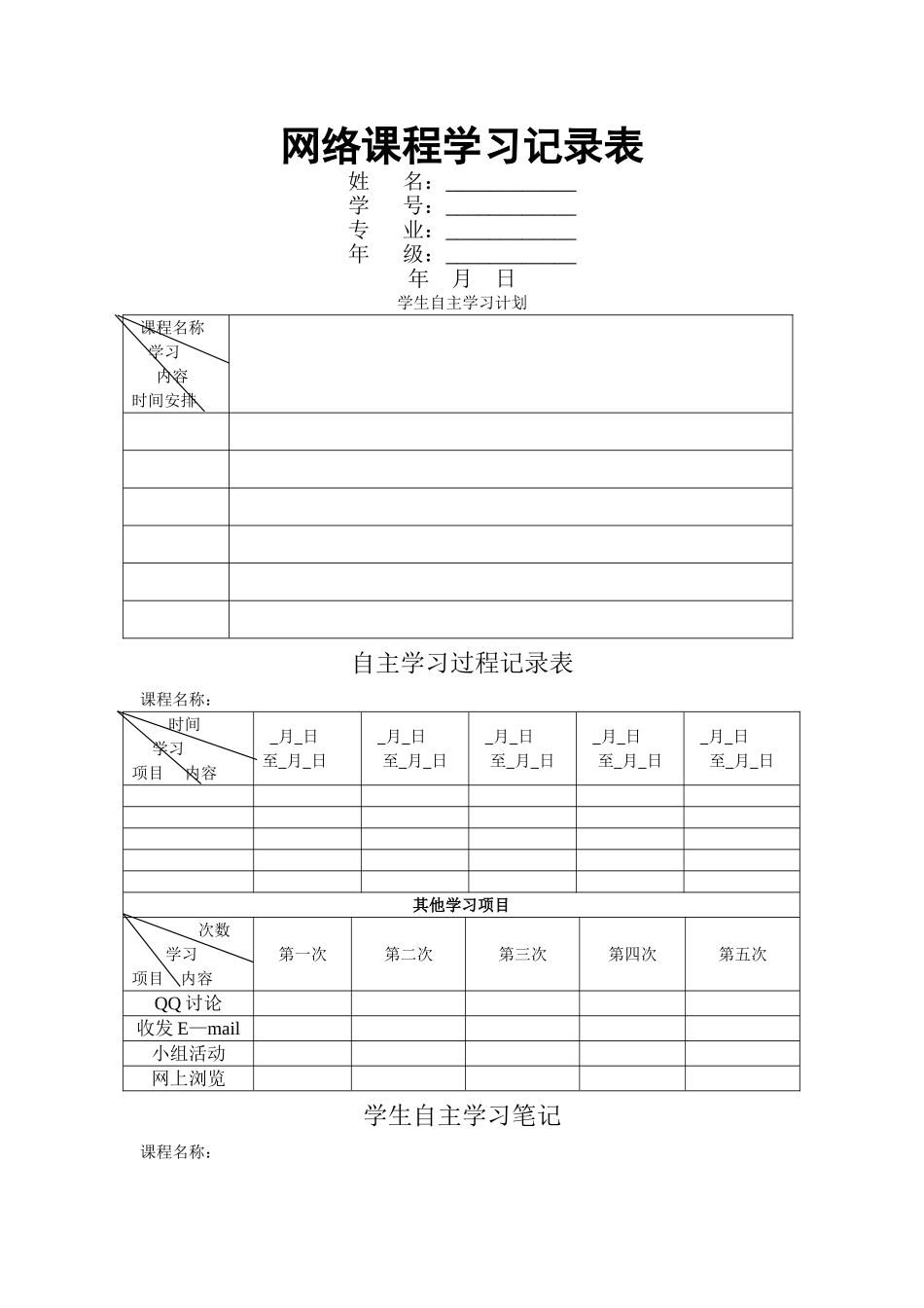 网络课程学习记录表_第1页