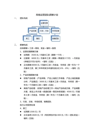 网络运营团队薪酬计划