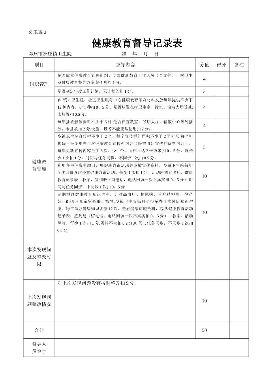 罗庄镇公共卫生考核督导记录表_第2页