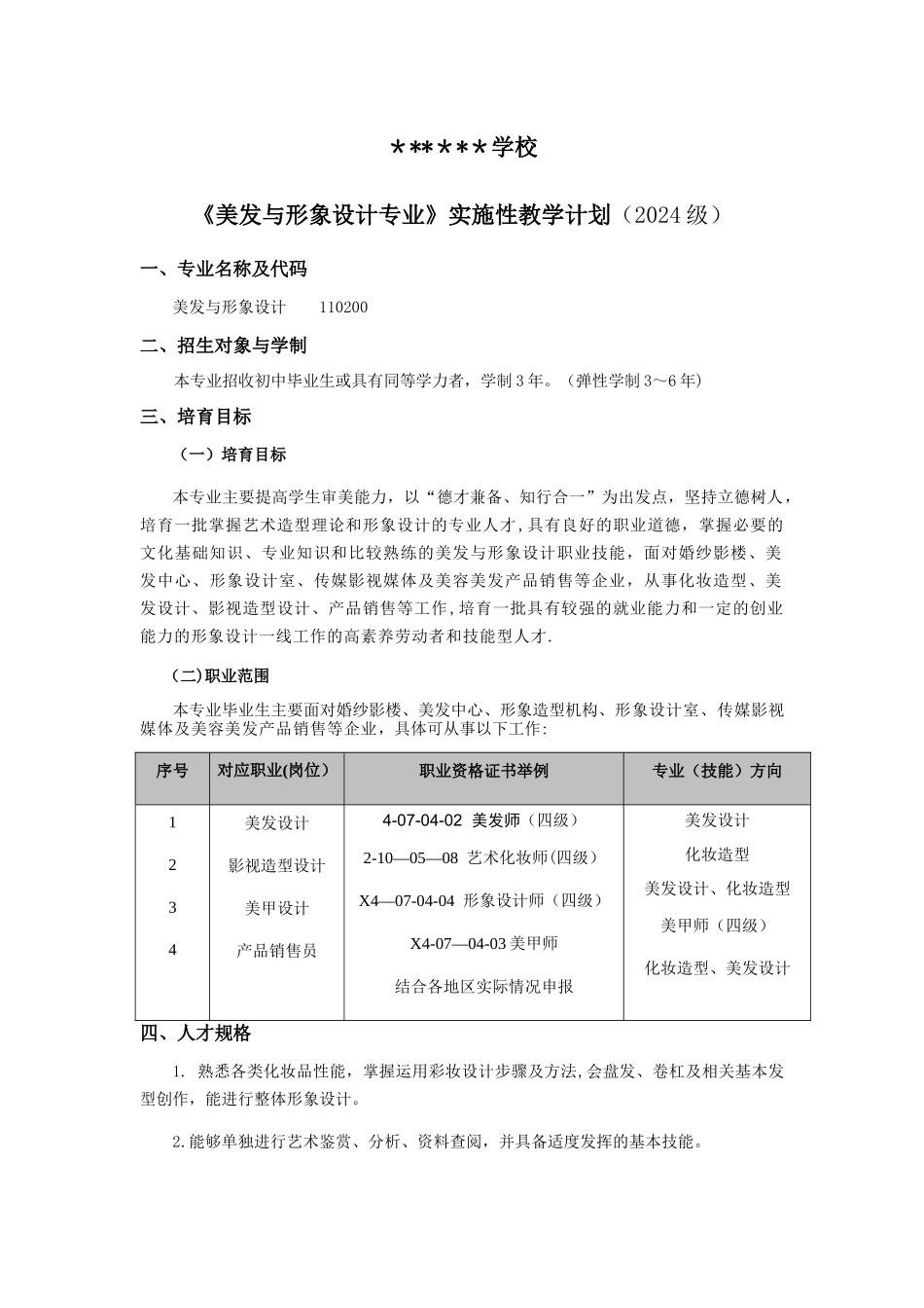 美发与形象设计专业教学计划_第1页