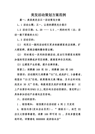 美发活动策划方案范例