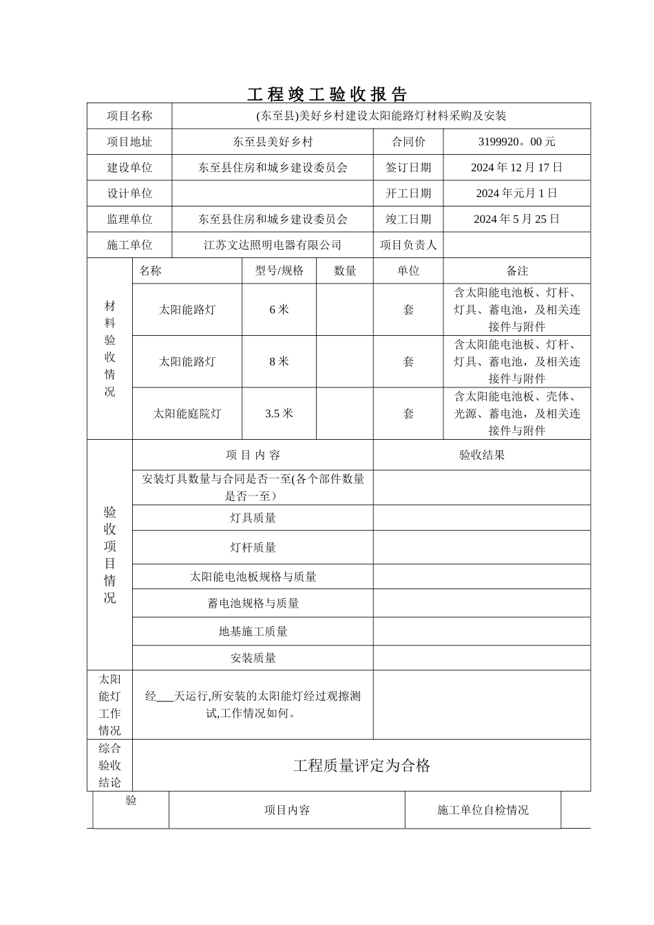 美好乡村建设太阳能路灯亮化工程竣工验收报告_第1页