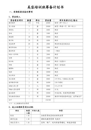 美容培训班筹备计划书
