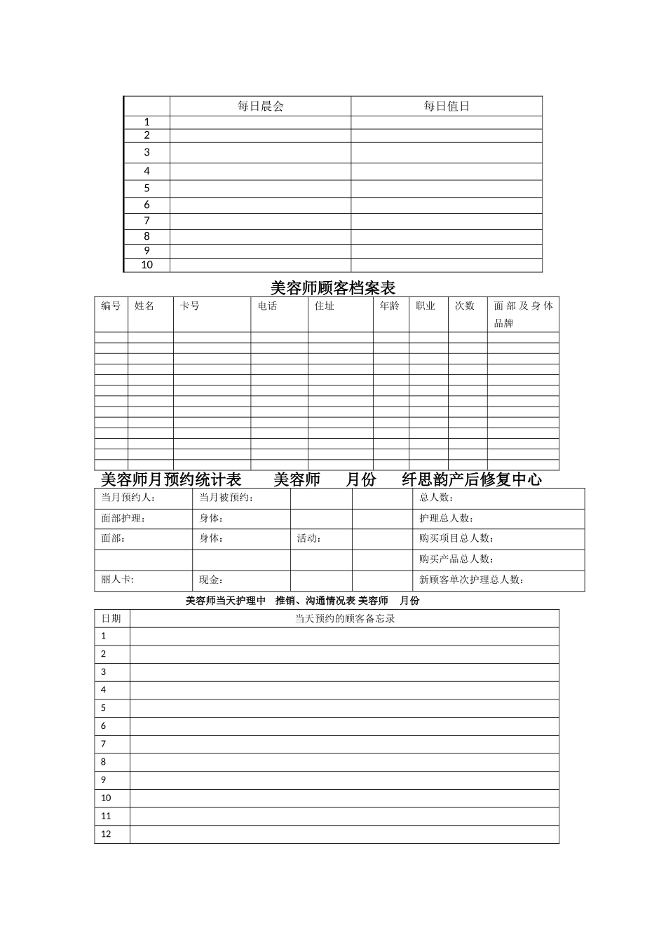 美容院内各种表格_第2页