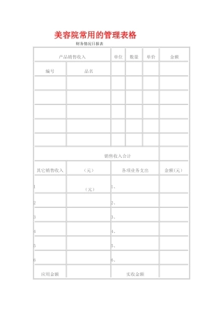 美容院常用的管理表格