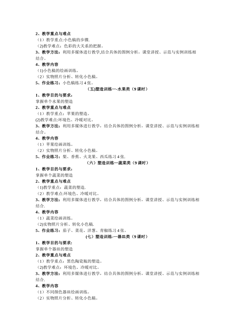 美术专业生教学计划_第3页