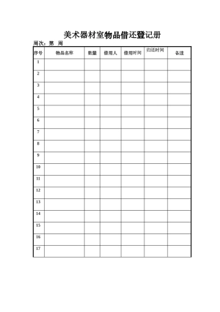 美术室器材借还登记表