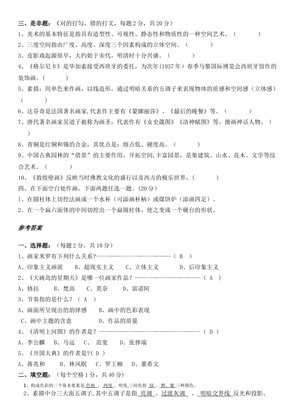 美术知识测试题及答案_第2页