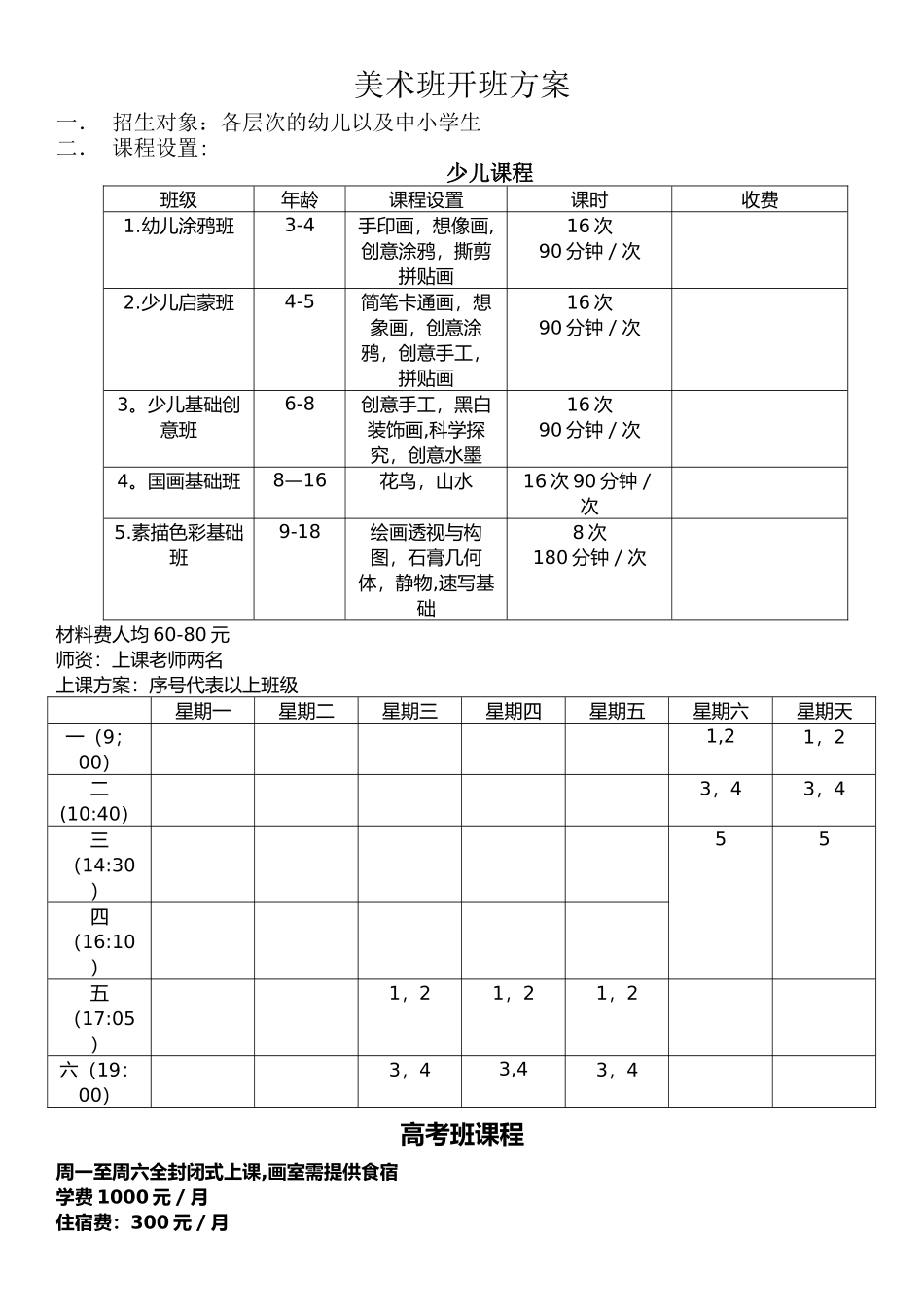 美术班开班方案_第1页