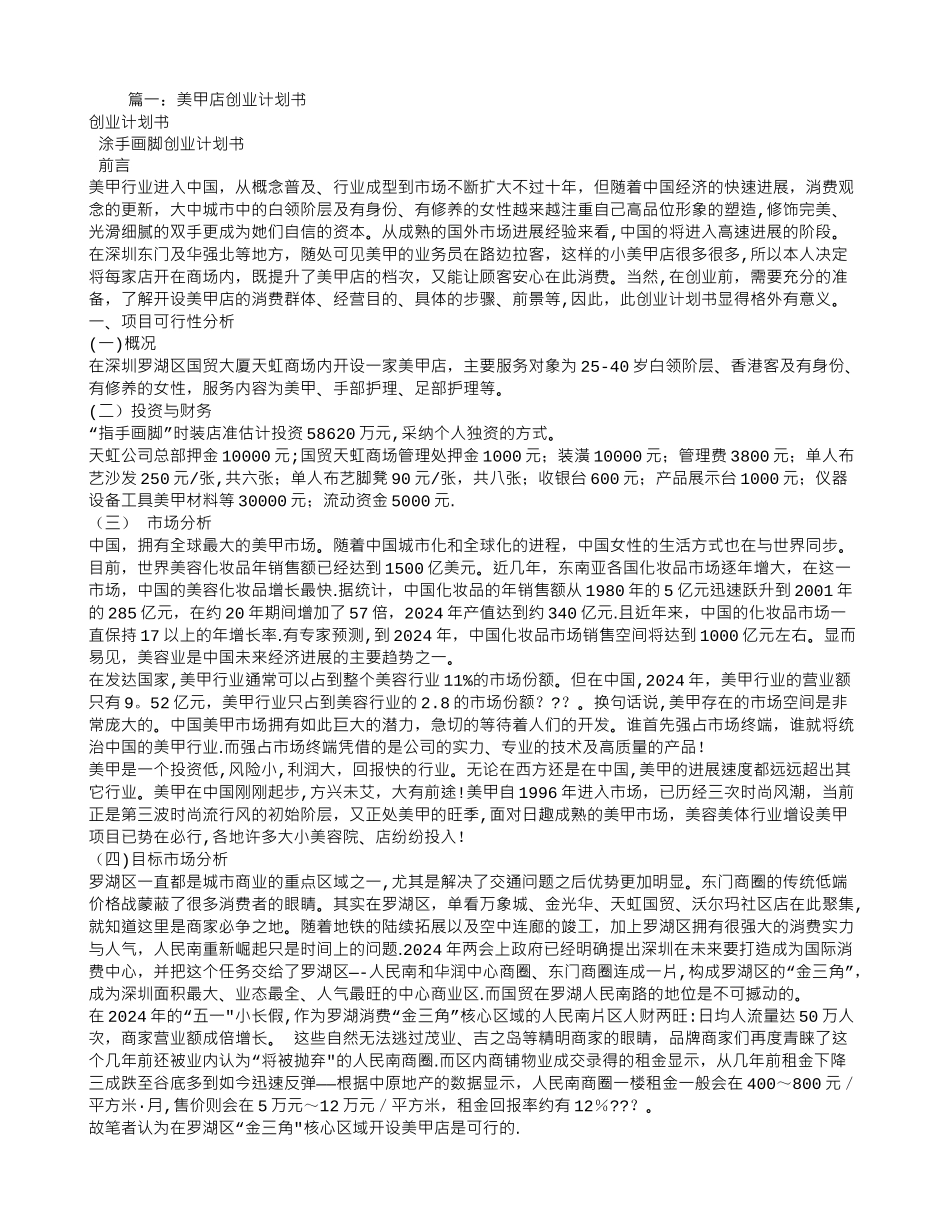 美甲创业计划书_第1页