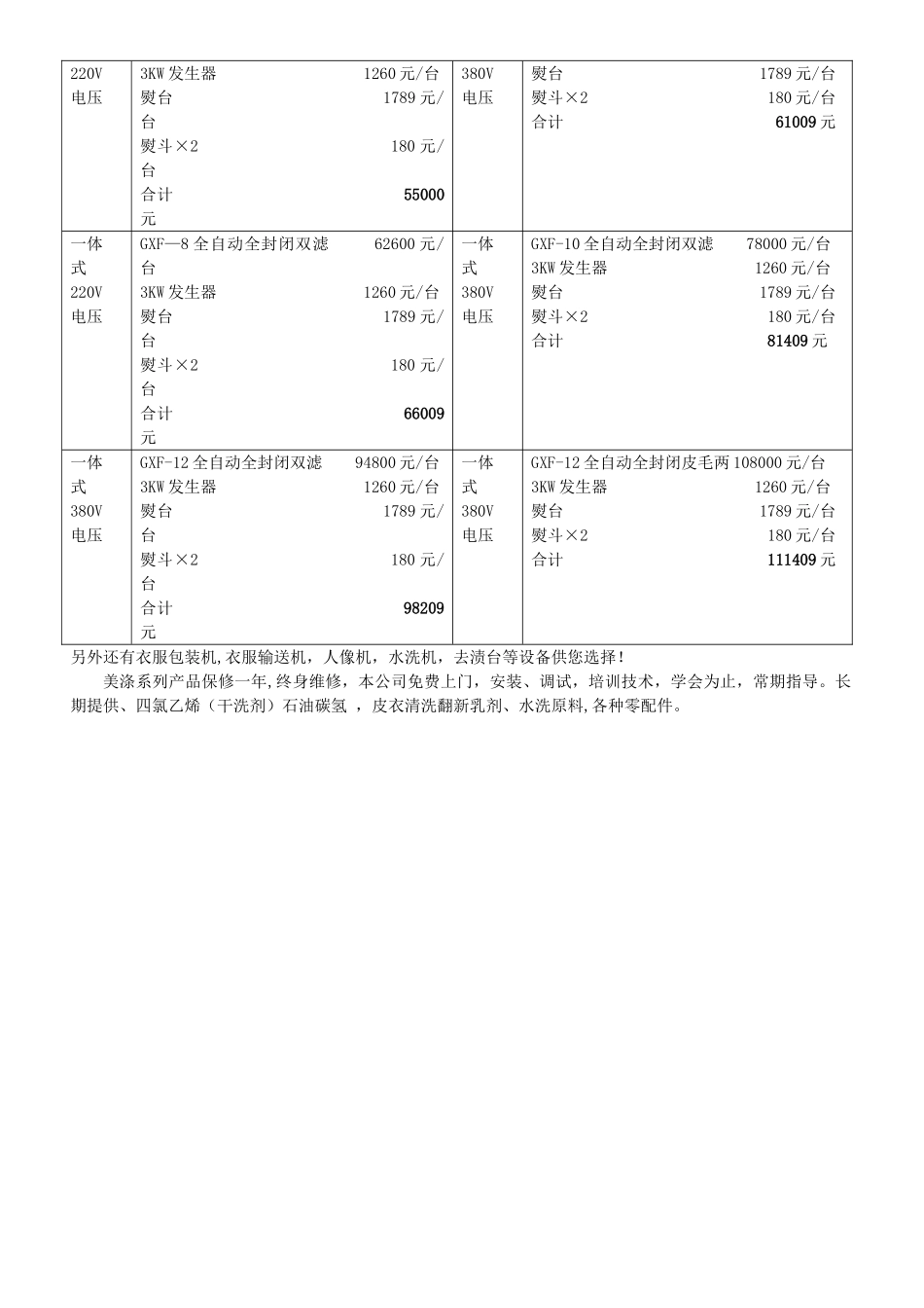 美涤干洗设备配套价格表_第2页