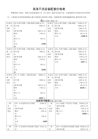美涤干洗设备配套价格表