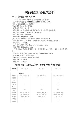 美的电器财务报表分析