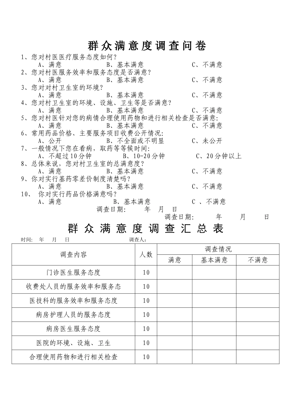 群众满意度问卷调查_第1页