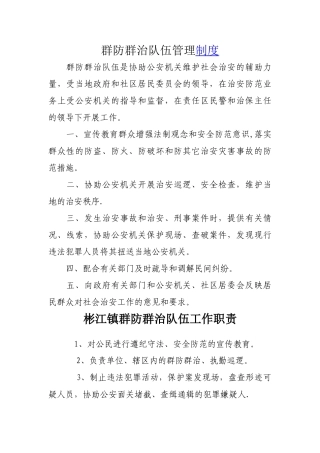 群防群治队伍管理制度
