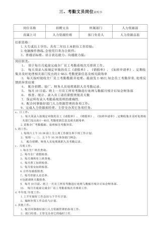 考勤岗位说明书格式