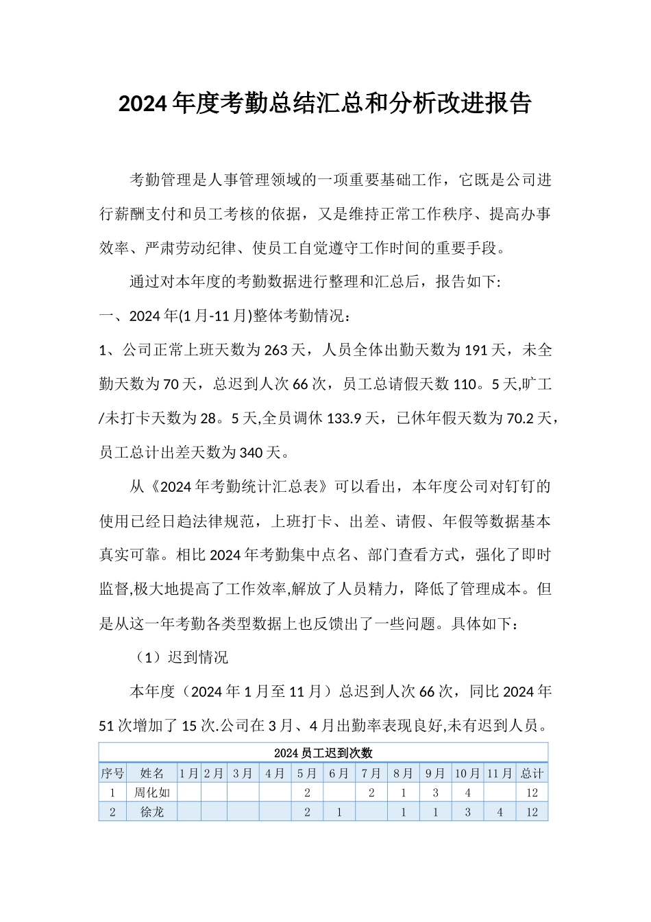 考勤总结汇总和分析改进报告_第1页