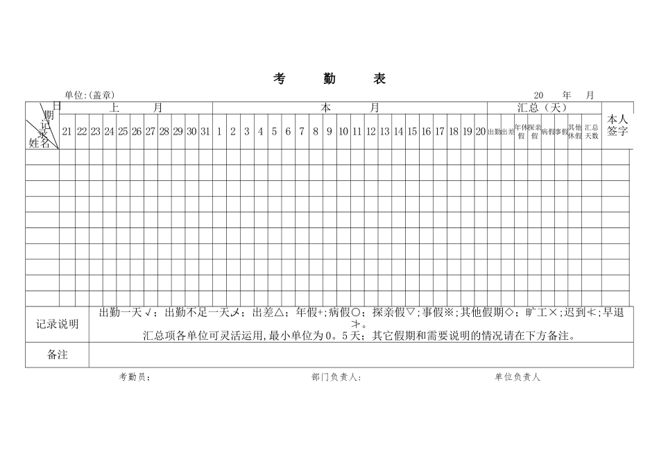 考勤表格模板电子版_第2页