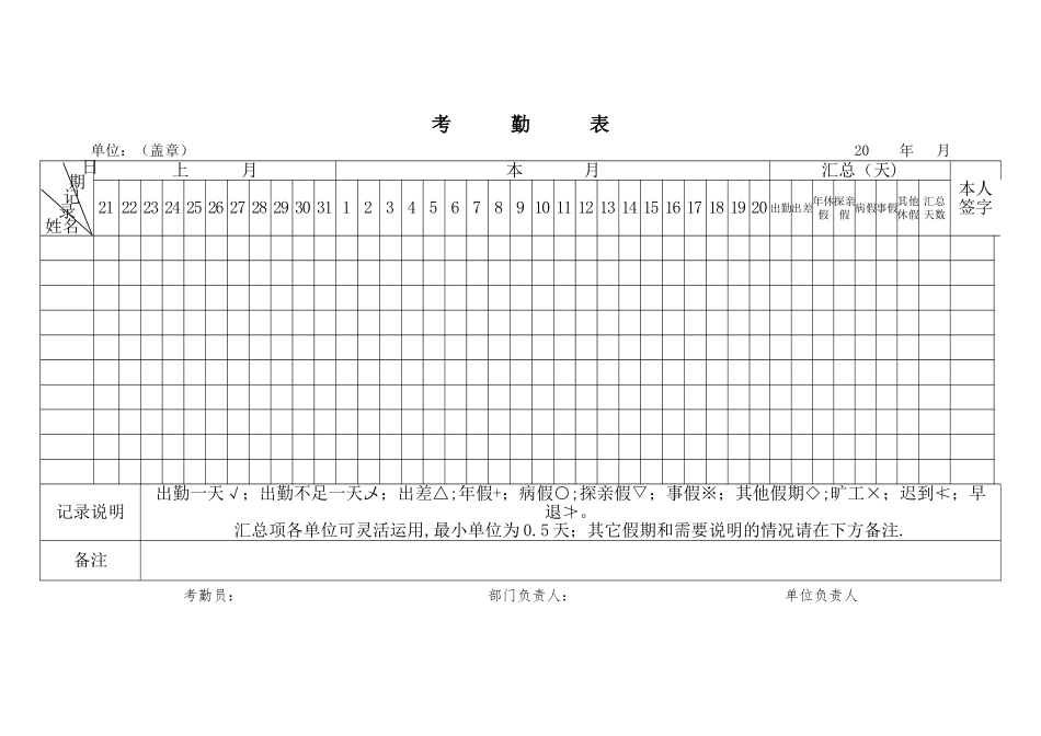 考勤表格模板电子版_第3页