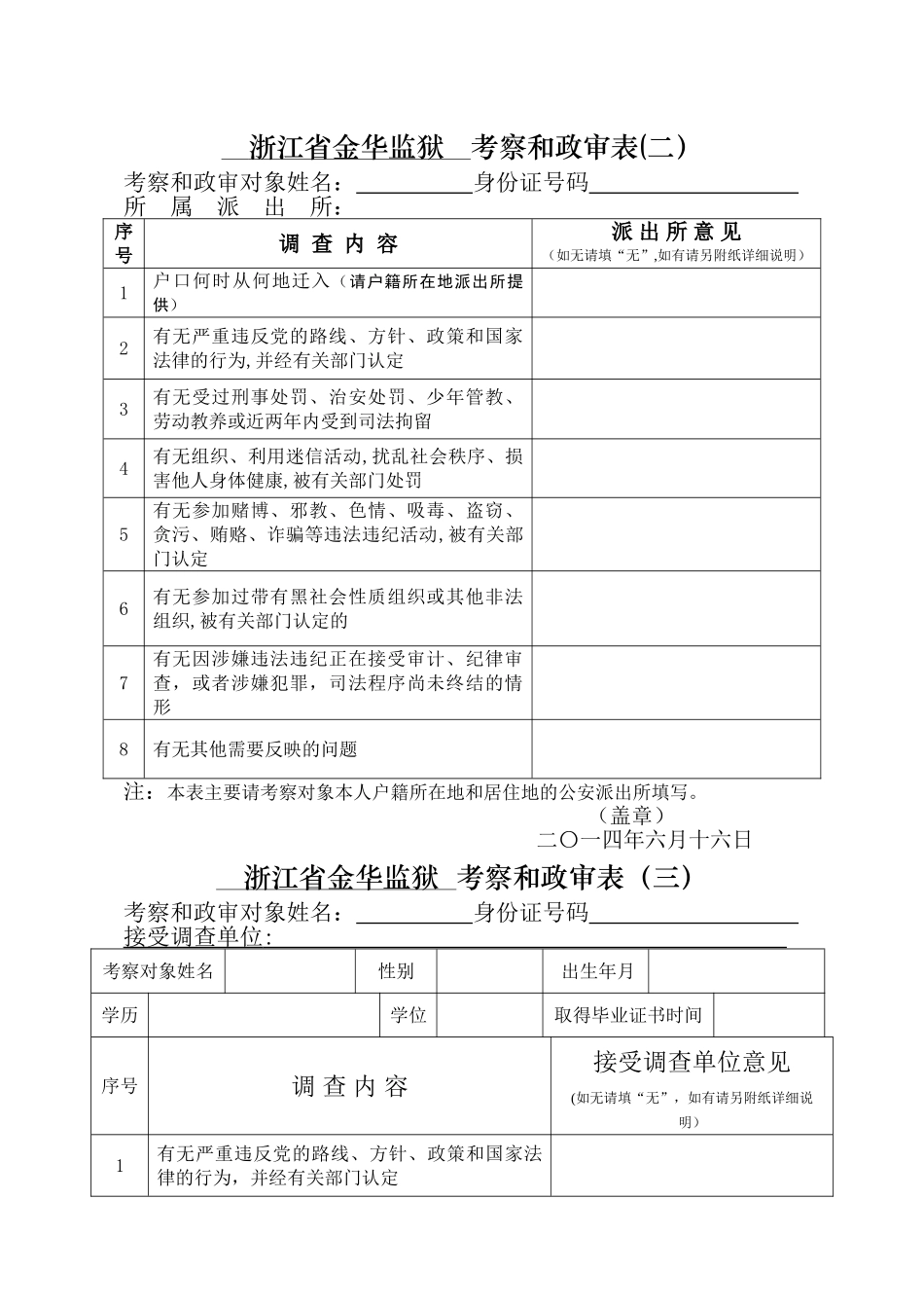 考察和政审各类参考表格_第1页