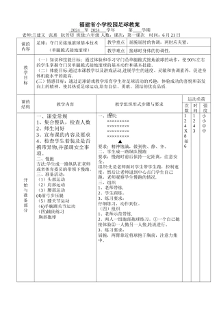 考核教案六年级13次课足球守门员接地滚球基本技术