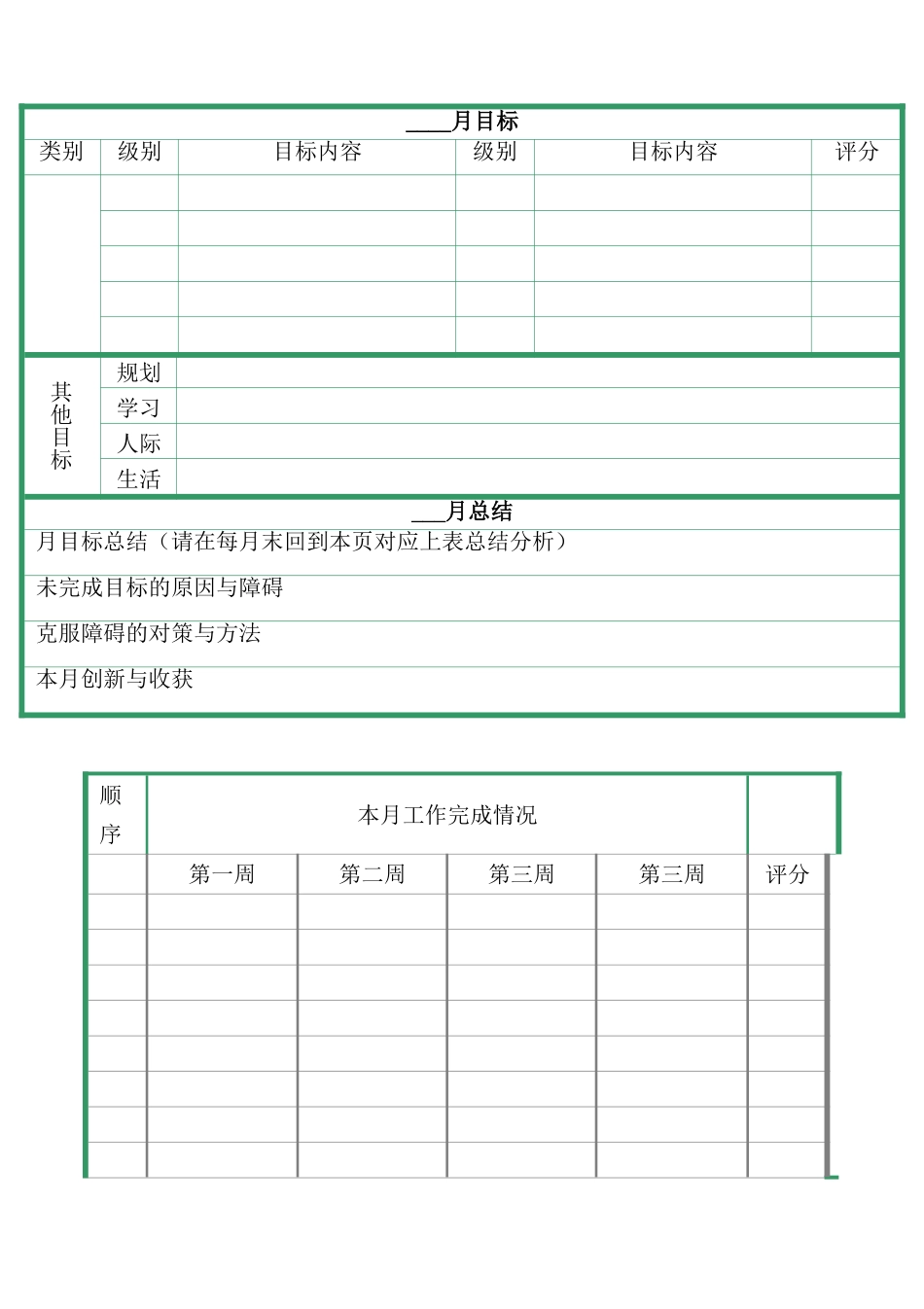 考研月计划与周计划表格_第1页