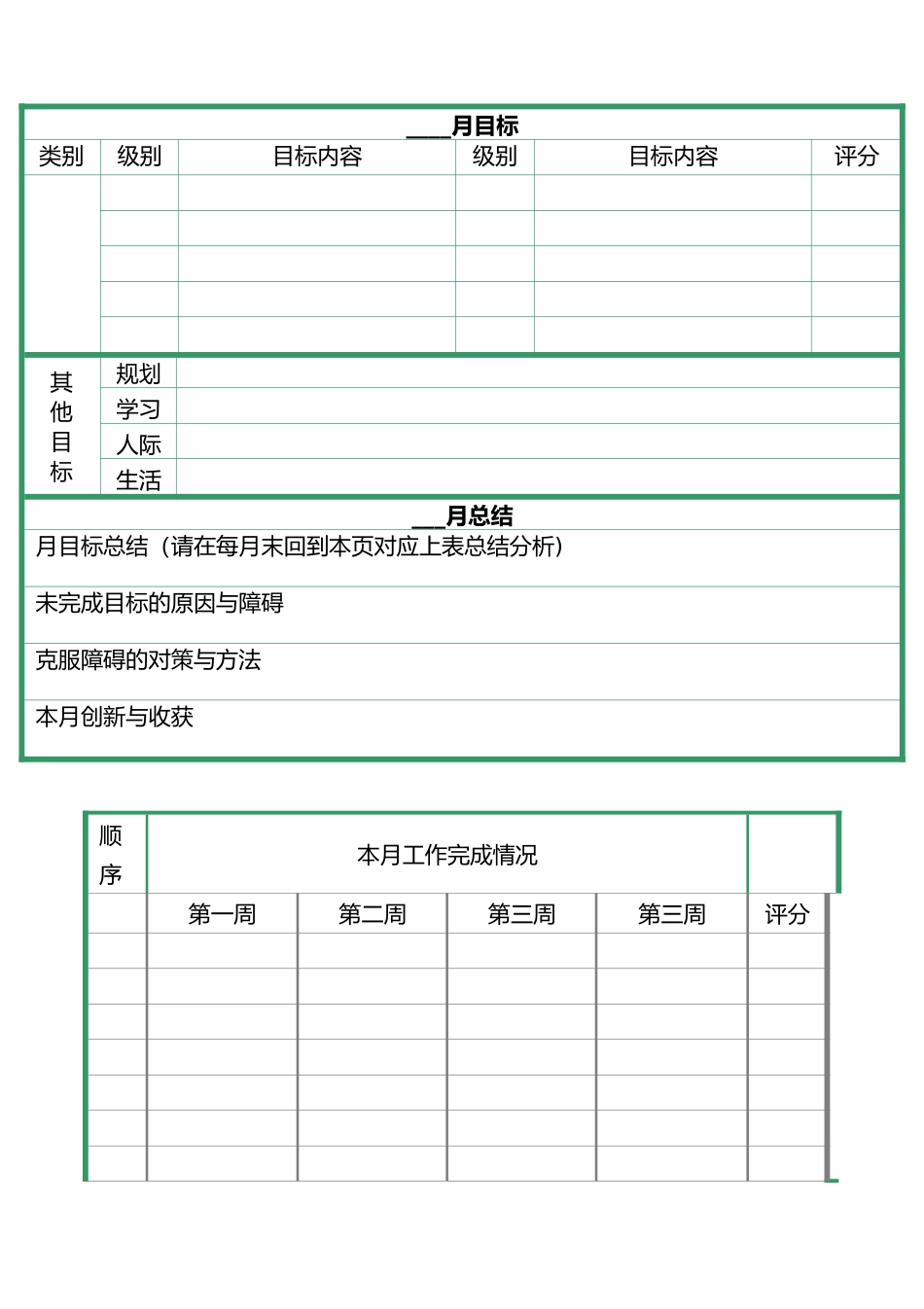 考研月计划和周计划表格_第1页