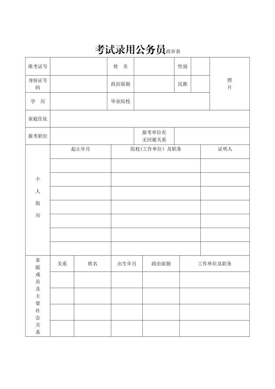 考试录用公务员政审表_第1页