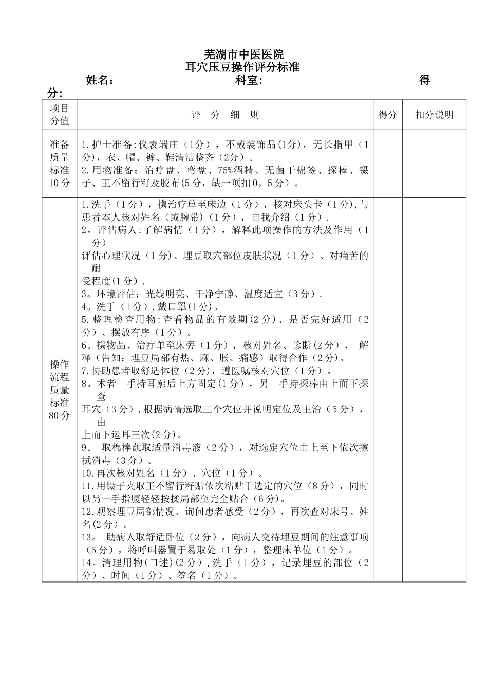 耳穴压豆操作流程及评分标准_第1页