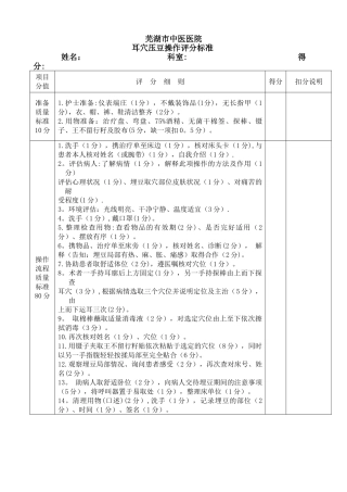 耳穴压豆操作流程及评分标准